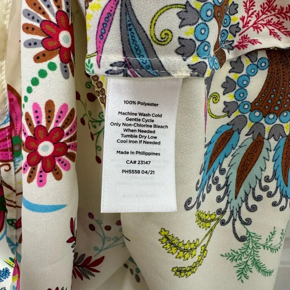 Talbots Womens Large LS Cream Floral Popover Tunic Blouse Career Casual - Picture 8 of 9